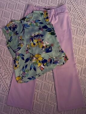 Lavender Boot Cut Pants with Mint Floral Top